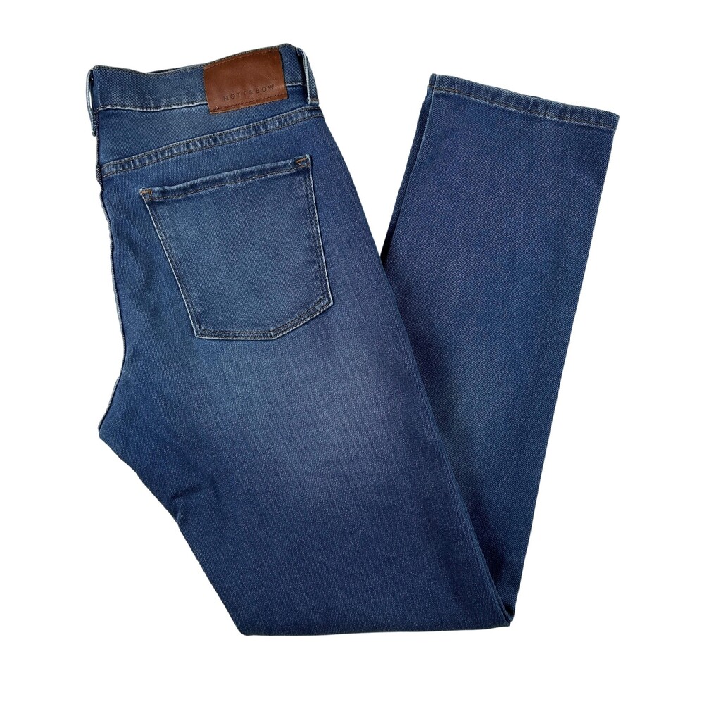 Mott & Bow Jeans Mens 32x32 Medium Wash Blue Denim Slim Tapered Stretch Zip Fly